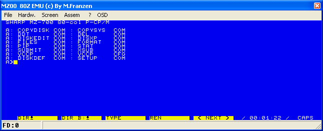 SUC CP/M version for the MZ-700 and the SUC 80 character interface developed by John Edwards