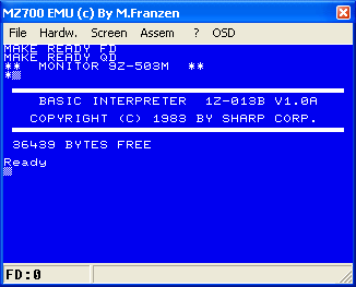 S-Basic loaded by the emulator pressing the BASIC button