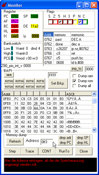 The debugger screen