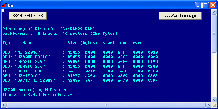 The directory display of the FD