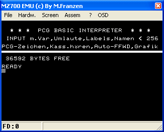 PCG Basic loaded by the emulator